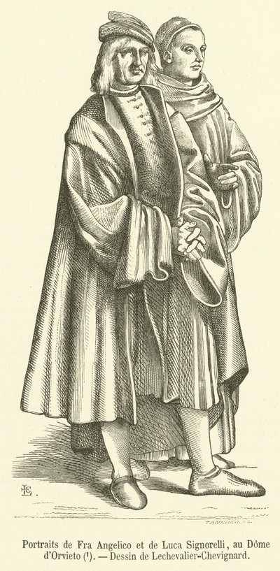Porträts von Fra Angelico und Luca Signorelli, im Dom von Orvieto (Stich) von French School