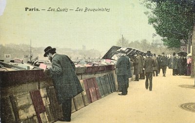 Postkarte mit Bouquinisten entlang des linken Seine-Ufers, Paris, vor 1914 von French School