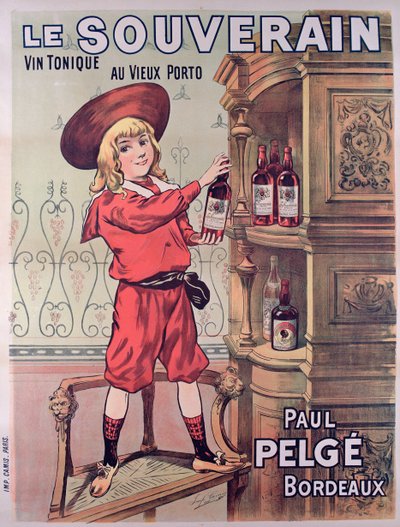 Plakat, das Le Souverain, französischen Tonic-Wein von Paul Pelge, bewirbt von French School