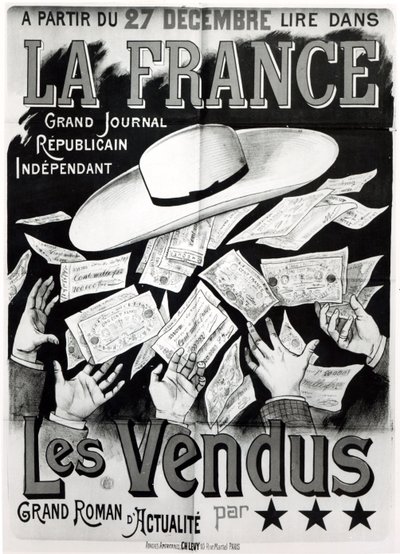 Plakat zur Werbung für den Roman Les Vendus über die Panama-Affäre, ca. 1892-95 von French School