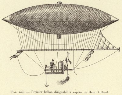 Erstes dampfbetriebenes Luftschiff von Henri Giffard (Gravur) von French School