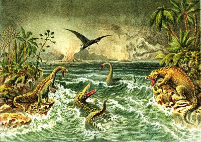 Ursprüngliche Welt (mit Dinosauriern) - Sekundärperiode der Vorgeschichte von French School