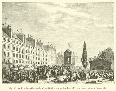 Proklamation der Verfassung, 4. September 1791, auf dem Markt der Unschuldigen von French School