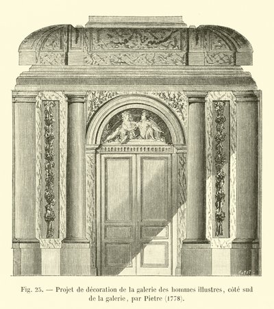 Dekorationsentwurf der Galerie der berühmten Männer, Südseite der Galerie, von Pietre, 1778 von French School