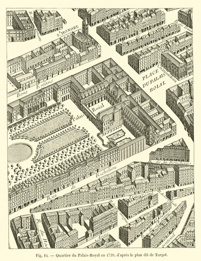 Viertel des Palais-Royal im Jahr 1739, nach dem sogenannten Turgot-Plan von French School