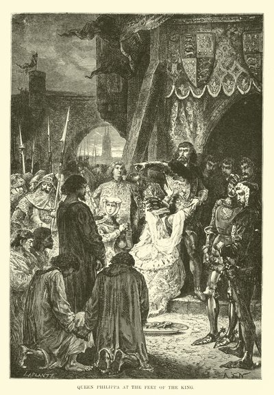 Königin Philippa zu Füßen des Königs von French School