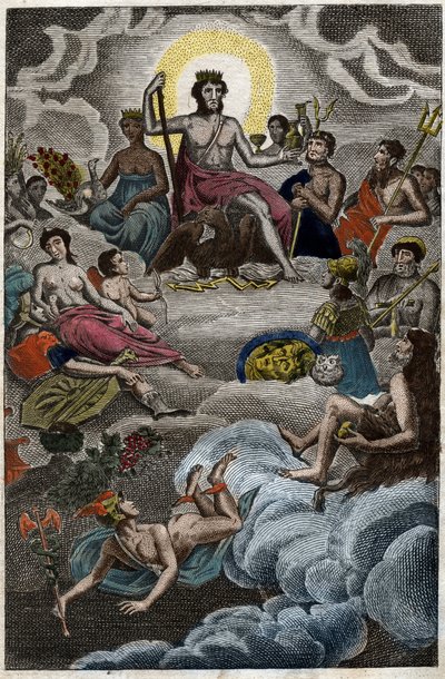 Darstellung der Versammlung der Götter auf dem Olymp oder der Zwölf Olympier. Aus „Mythologie der Jugend“ von Pierre Blanchard 1803. von French School