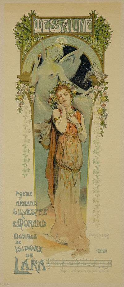 Reproduktion eines Plakats, das die Oper Messaline, Casino de Monte Carlo, 1898, bewirbt von French School