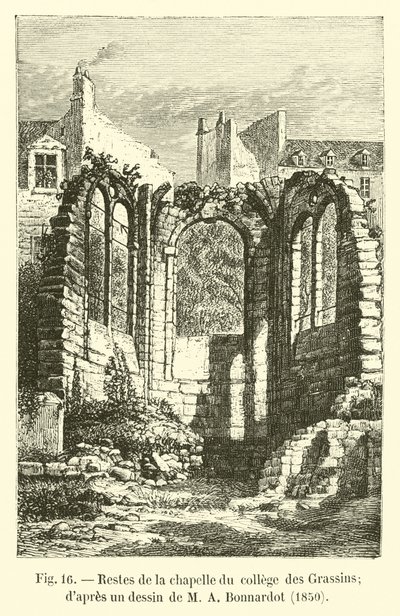 Überreste der Kapelle des Collège des Grassins, nach einer Zeichnung von M. A. Bonnardot, 1850 von French School