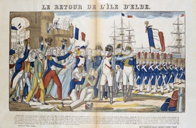 Rückkehr von Napoleon Bonaparte (1769-1821) aus seinem Exil auf der Insel Elba im Jahr 1815. Bild von Epinal von French School