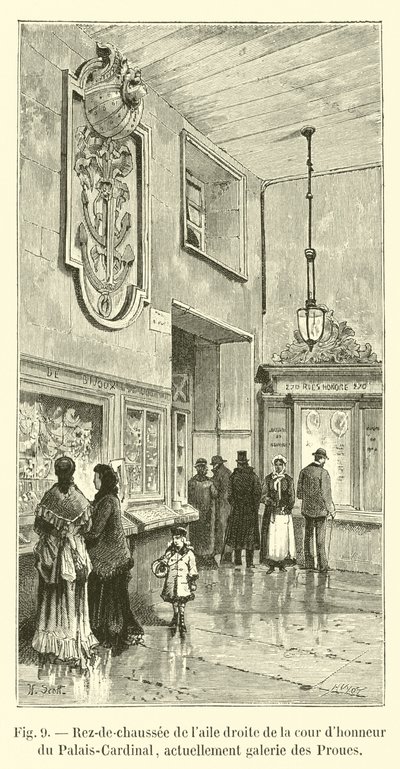 Erdgeschoss des rechten Flügels des Ehrenhofs des Palais-Cardinal, heute Galerie des Proues von French School
