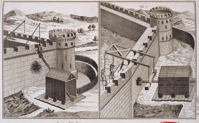Römische Rammböcke, aus der Encyclopedie des Sciences et Metiers von Denis Diderot (1713-84), veröffentlicht um 1770 von French School