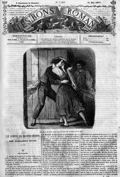 Romanserie: „Der Graf von Monte Cristo“ von Alexandre Dumas. Sexszene zwischen Edmond Dantes und Mercedes. Gravur in „Les bons romances“. von French School