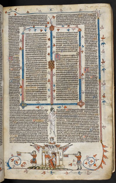 Szene eines berittenen Ritters, der aus einer Burg hervorkommt, ca. 1300-40 von French School