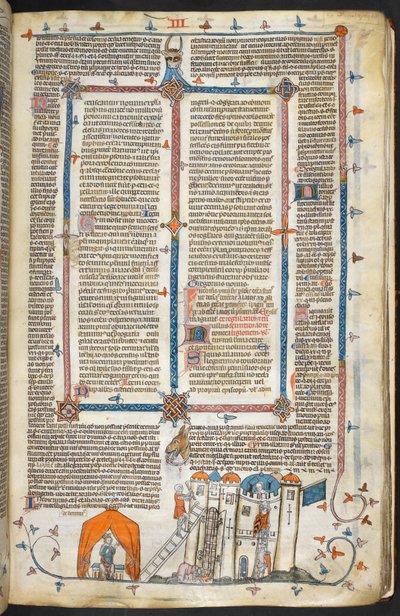Angriff auf eine befestigte Burg und Randdekoration, Illustration aus 