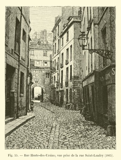 Rue Haute-des-Ursins, Ansicht von der Rue Saint-Landry, 1865 von French School
