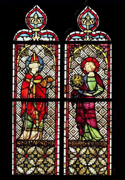 SS. Silvester und Johannes der Evangelist, aus der Kollegiatkirche Unserer Lieben Frau von der Himmelfahrt in Romont, um 1330 von French School