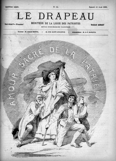 Heilige Liebe zum Vaterland - Titelblatt von „Die Flagge - Monitor der Liga der Patrioten“ - 22. August von French School