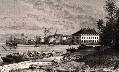 Saigon - Vietnam - Ho-Chi-Minh-Stadt (Ho Chi Minh Stadt) - Gravur in „La France illustree: Geographie, Geschichte, statistische Verwaltung“ von V.-A. Malt-Brown. 1884 von French School