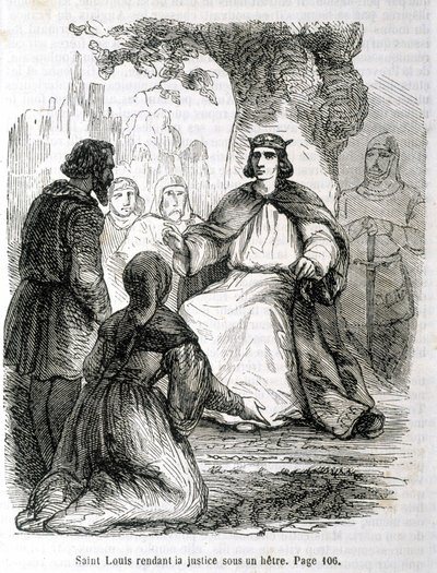 Heiliger Ludwig richtet unter einer Buche - in „Histoire de France“ von L.-P. Anquetil von French School