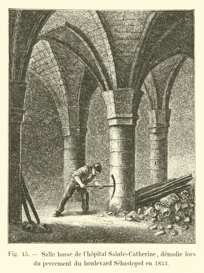 Unterer Saal des Krankenhauses Sainte-Catherine, abgerissen beim Durchbruch des Boulevard Sebastopol, 1853 von French School
