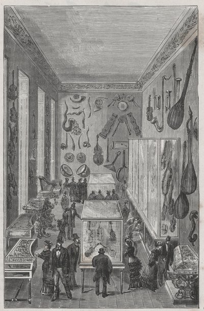 Saal des Museums des Konservatoriums für Musik in Paris - Gravur in „Sciences à la portée de tous - Physik und Chemie für alle“ von Alexis Clerc - Ende des 19. Jahrhunderts - Private Sammlung. von French School