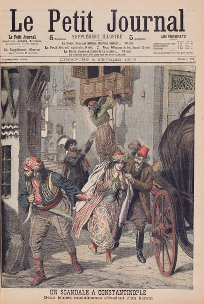 Skandal in Konstantinopel, zwei junge muslimische Damen fliehen aus einem Harem, Illustration aus 
