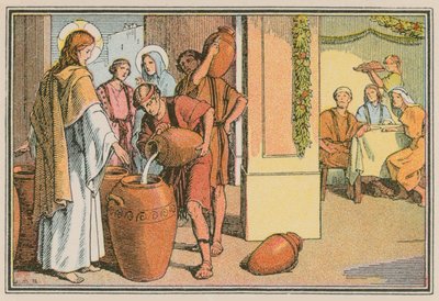 Szene aus dem Leben Jesu (farbige Gravur) von French School