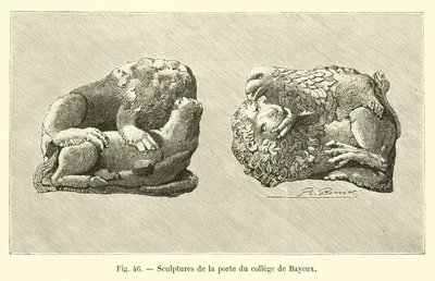 Skulpturen des Tores des Kollegs von Bayeux (Gravur) von French School