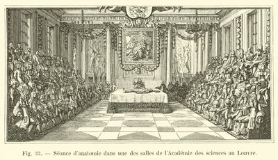 Anatomiesitzung in einem der Säle der Akademie der Wissenschaften im Louvre von French School