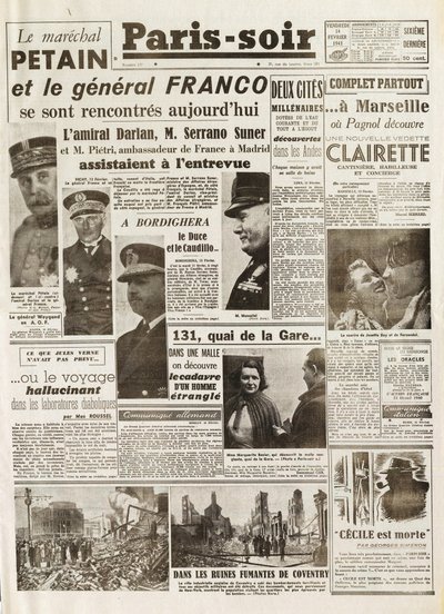 Zweiter Weltkrieg (1939-1945) - Zweiter Weltkrieg (WWII oder WW2): PARIS SOURCE [Nr. 237] vom 14.02.1941 - Treffen zwischen MARSCHALL PETAIN und GENERAL FRANCO von French School