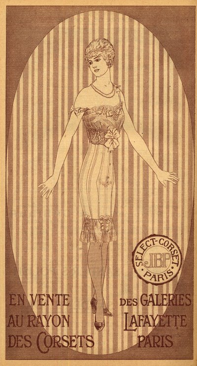 Auswahl JPB-Korsett zum Verkauf in der Korsettabteilung der Galeries Lafayette in Paris - 1914 von French School