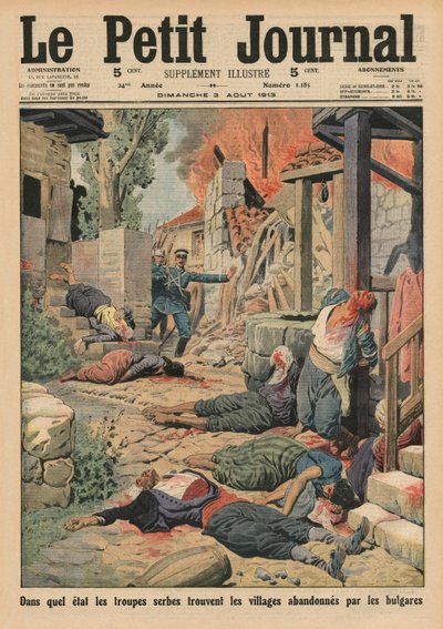 Serbische Truppen kommen in den von den Bulgaren verlassenen Dörfern an, Titelillustration aus 