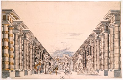 Bühnenbild für ein nicht identifiziertes Stück, aus einer Sammlung mit dem Titel Menus Plaisirs du Roi von French School