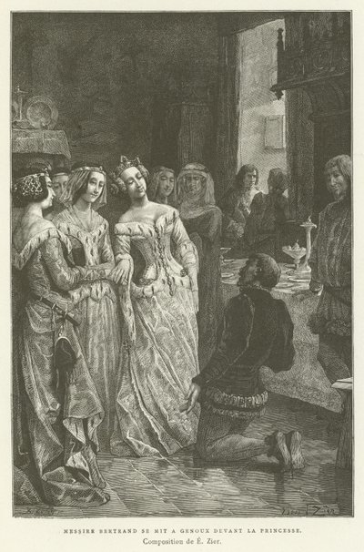 Sir Bertrand kniete vor der Prinzessin von French School