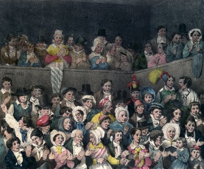 Zuschauer applaudieren im Theater, graviert von Benard und Frey, 1837 von French School