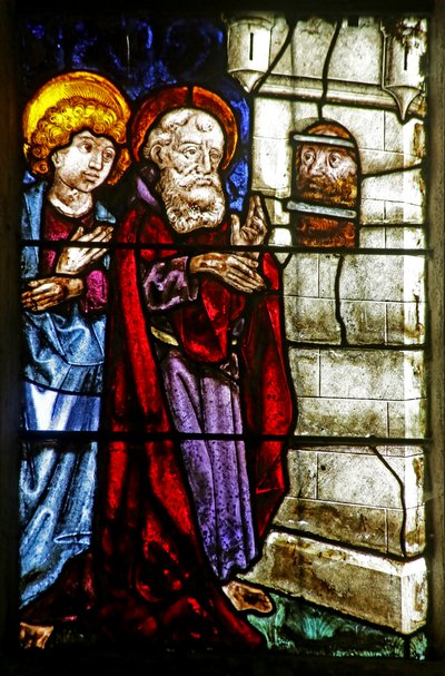 Johannes der Täufer im Gefängnis, besucht von St. Johannes und einem anderen Apostel von French School
