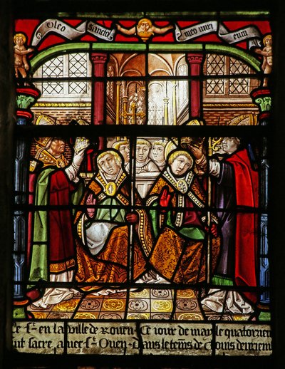 Der Heilige Ouen und der Heilige Eligius auf dem Thron von French School