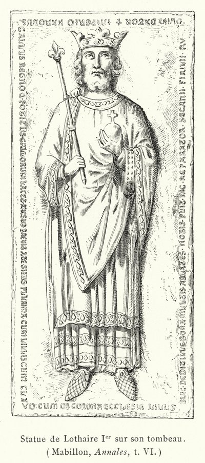 Statue von Lothar I. auf seinem Grab (Gravur) von French School