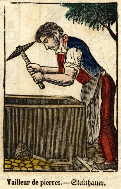 Steinmetz; Serie über Handwerke (Bild des 19. Jahrhunderts) von French School