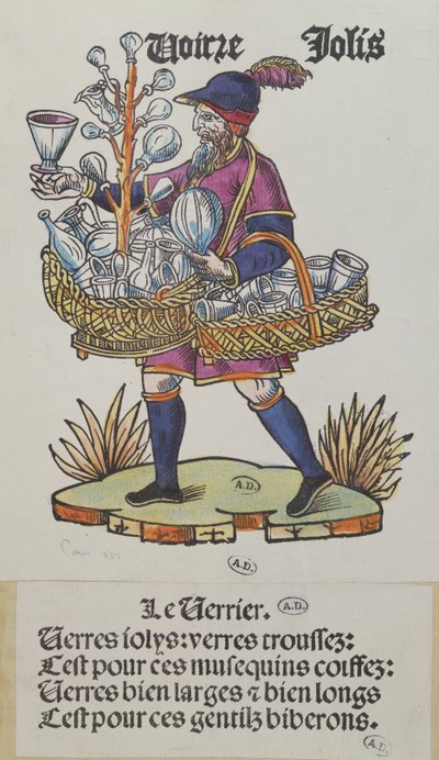 Straßenhändler, der Glaswaren verkauft, aus Cris de Paris, ca. 1515 von French School