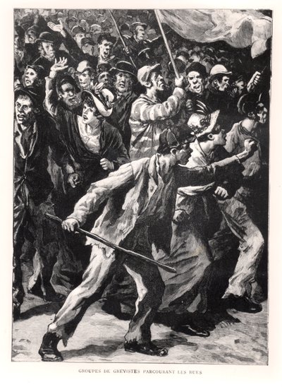 Streikende demonstrieren auf den Straßen von Chicago während der Pullman-Unruhen von 1894, um 1895 von French School