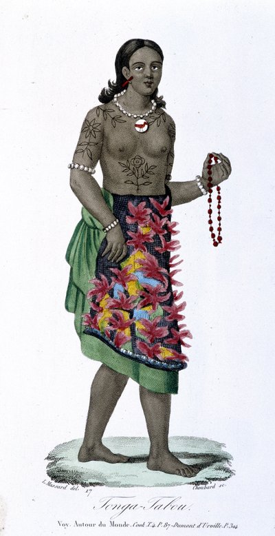 Tätowierte Frau aus Tonga-Tabou - in „Bibliotheque universelle des voyages“ von Albert-Montémont, ed. Armand-Aubrée, Bd. 17 von French School