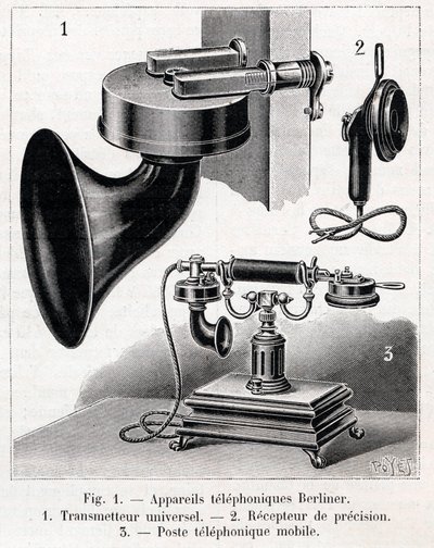 Telefonapparat - Berliner System - Gravur in „La nature“ von 1902 von French School