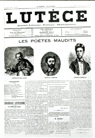 Die verfluchten Dichter, Titelseite der Zeitung Lutece, 1884 von French School