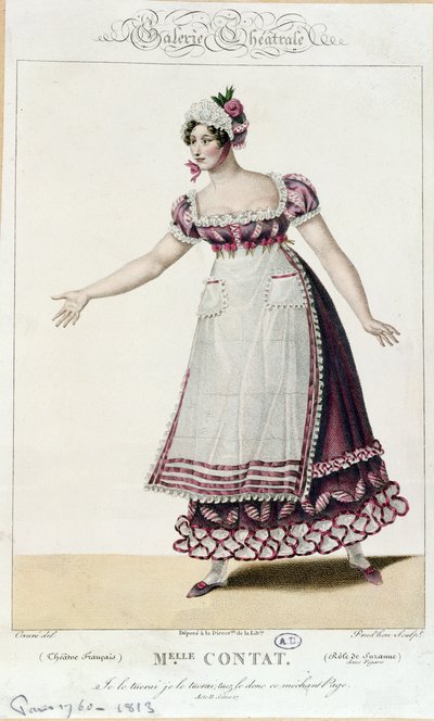 Die Schauspielerin Mademoiselle Contat in der Rolle der Suzanne in Die Hochzeit des Figaro von Pierre Augustin Caron de Beaumarchais (1732-99) von French School