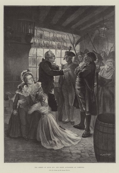 Die Verhaftung von Ludwig XVI. und Marie Antoinette in Varennes von French School