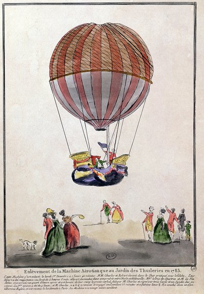 Der Aufstieg des Aerostaten im Jardin des Tuileries, 1. Dezember 1783 von French School