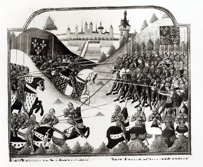 Die Schlacht von Fromigny, 14. April 1450, ms Fr 2691 fol. 183, aus Chronique de Charles VII von Jean Chartier von French School