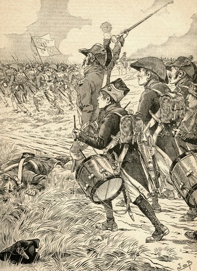 Die Schlacht von Marengo, Italien im Jahr 1800, zwischen den französischen Truppen unter Napoleon Bonaparte und den Österreichern. Aus Agenda Buvard du Bon Marché, veröffentlicht 1917. von French School